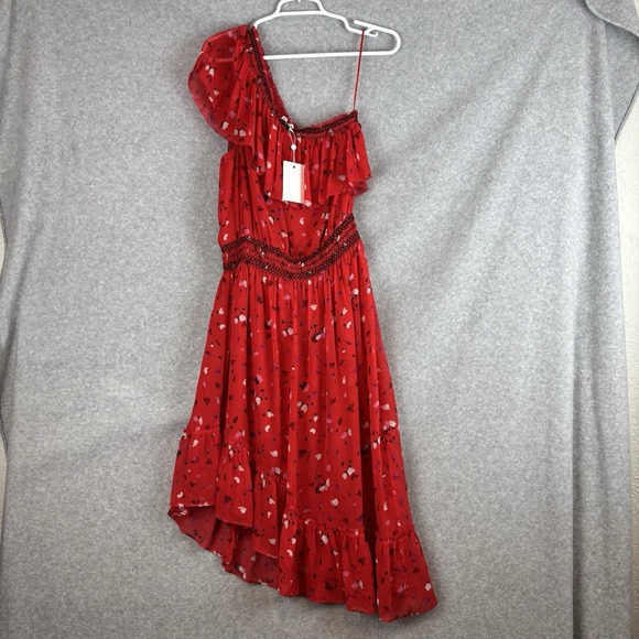 Joie Dresses & Skirts - NWT Joie Midi Dress Womens Medium Red Floral 100% Silk One-Shoulder Asymmetrical